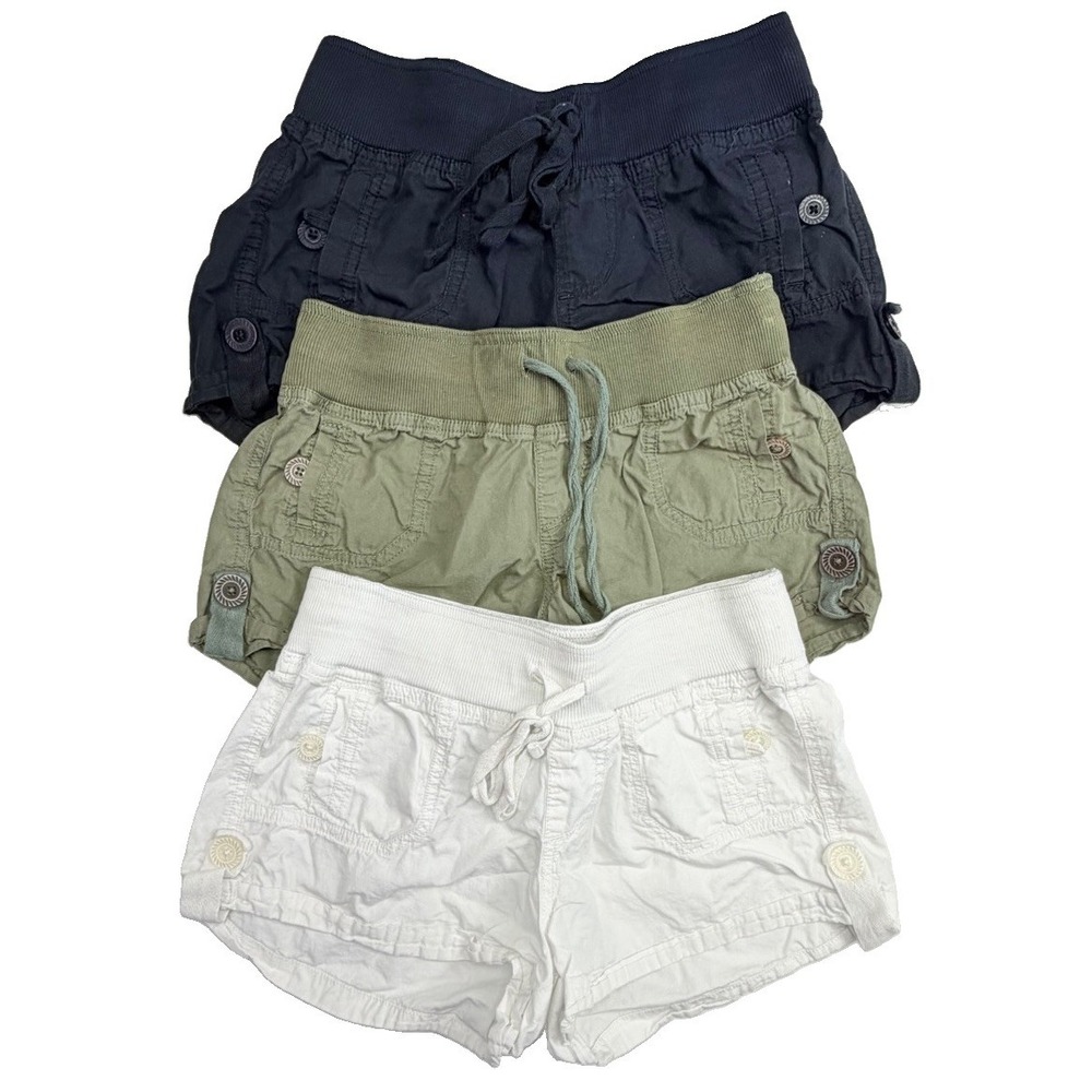 Lot of 3 Almost Famous Women's Cargo Shorts XS S Black White Olive Y2K